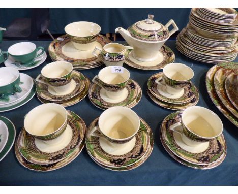 A Myott England's Countryside Tea Set Comprising Six Trios, Cake Plate, Sugar Bowl, Cream Bowl and Teapot with Glued Lid 