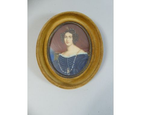 A Framed Miniature Portrait of A Maiden, in Oval Frame, 12 cm High 