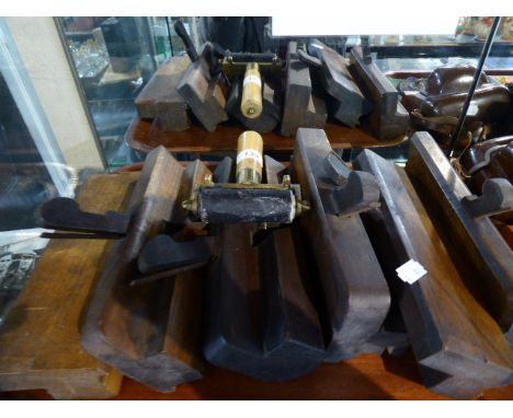 A Collection of Six Vintage Moulding Planes and A Print Roller