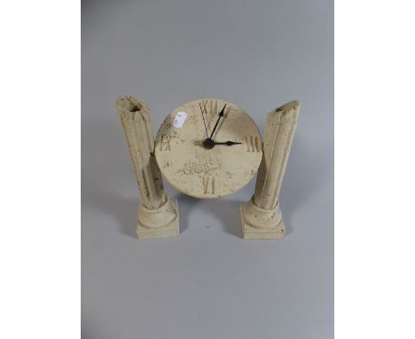 A Modern Mantle Clock in The Form of Two Pillar Folly, 22 cm High