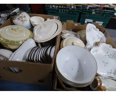 Two Boxes of Ceramics to Include Part Dinner Service, Part Fruit Service, Table Lamp, Kidney Dishes Etc