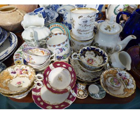 A Tray Containing 19th Century Tea Cups and Saucers, Tankards Etc. 