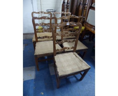 A Harlequin Set of Five Hepplewhite Style 19th Century Ladder Back Chairs 