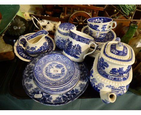 A Tray of Blue and White China to Include Copeland Spode Tower Tea Wares 