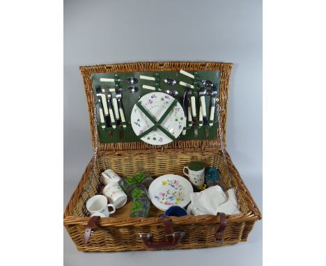 A Wicker Picnic Hamper with Fitted Interior, Plates and Cutlery, 65 cm Wide