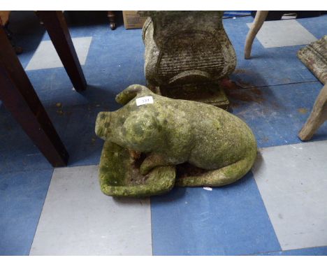 A Reconstituted Stone Garden Ornament, Pig at Trough, 45 cm Long