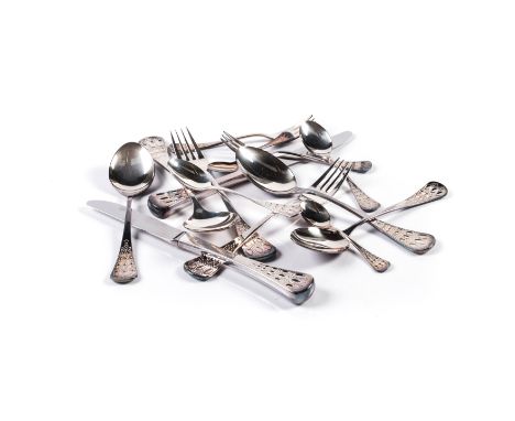 each handle embossed with romance relief decor, comprising: 8 teaspoons, 12 cake forks, 12 coffee spoons, 8 dessert spoons, 8