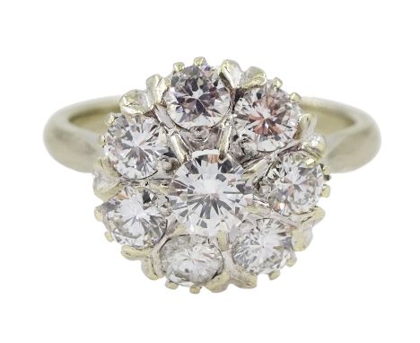 18ct white gold eight stone round brilliant cut diamond cluster ring, total diamond weight approx 0.90 carat 