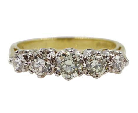 18ct gold five stone round brilliant cut diamond ring, hallmarked, total diamond weight 0.77 carat, with certificate