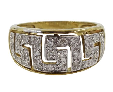 9ct gold diamond chip key design ring, hallmarked
