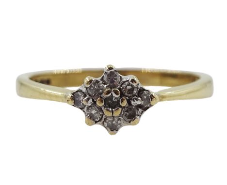 9ct gold diamond cluster ring, hallmarked