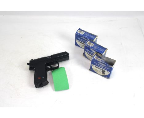 An H.K. P.8 6mm Cal. BB air pistol with 22 Walther Co2 cartridges. NB As a post 1939 air weapon the restrictions of the Crime