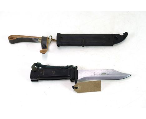 An A.K.M. knife bayonet with scabbard and belt loop