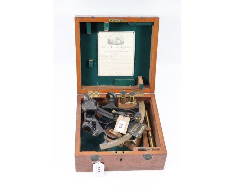 A late 19th / early 20th Century cased sextant by Henry Hughes & Son, 59 Fenchurch Street London, also marked on scale Serial