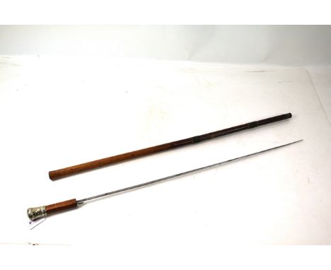 A Victorian sword stick with white metal pommel and a good diamond form 27" blade (NB grip and scabbard with old splits and A