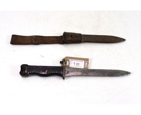 A Yugoslav M56 knife bayonet  with scabbard and leather frog (NB bayonet AF)