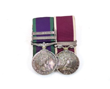 An ERII G.S.M. with South Arabia and Redfan clasps to 23737680 Pte. D.A. Wild I.E. Anglian with ERII for long service and goo