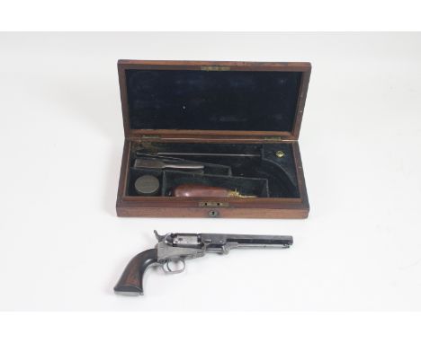 A cased Colt model 1849 London pocket revolver .31 Cal. with 6" barrel marked address Col Colt London Ser. No. 1500 circa 185