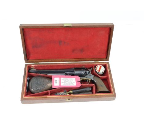 A .44 Cal. muzzle loading revolver by Western Arms, cased with powder flask, nipple key and bullet mould etc. Ser. No. 18291 