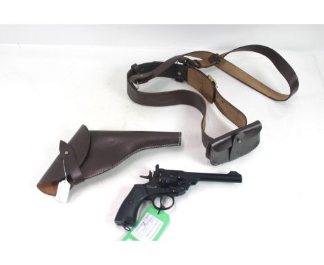 A Webley MkVI .177 Cal. Co2 air pistol Ser. No. 15C11896. This "As New" example in the matt black finish, with six cartridges