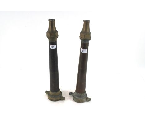 Two vintage fire fighting hose nozzles by Merryweather