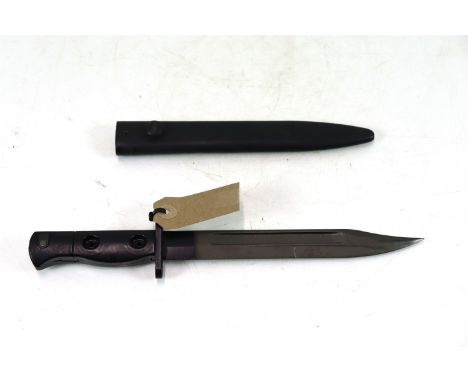 A British L1A3 bayonet with scabbard for the S.L.R. Rifle