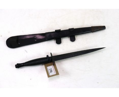 A "Modern" F&S MkIII fighting knife with leather sheath. Cross guard maker marked (J. Nowill  & Sons) also with broad arrow