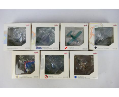 Herpa - Seven boxed 1:200 scale diecast military aircraft from Herpa. Lot includes #552066 Luftwaffe JG71 Lockheed F-104G Sta