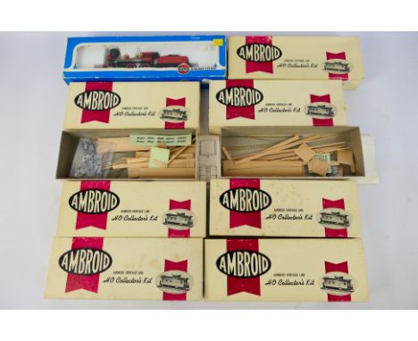 Airfix - Ambroid - A boxed HO scale Central Pacific Jupiter 4-4-0 locomotive and tender # 54170-5 and 7 x boxed wooden model 