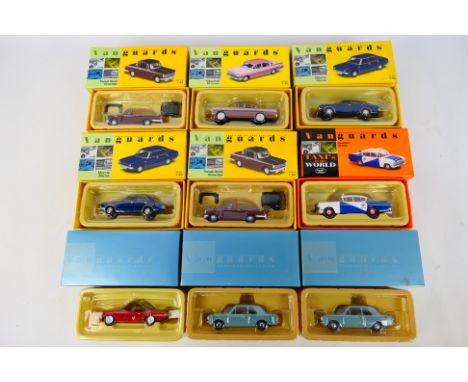 Vanguards - Nine boxed diecast model vehicles from Vanguards. Lot includes VA04103 Lagoon Blue Ford Cortina MkII Delux 35th A