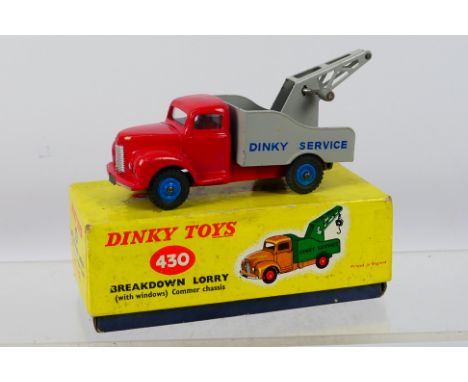 Dinky Toys - A rare boxed Dinky #430 Commer Breakdown Lorry. The lorry with red glazed cab, grey back and jib with blue plast