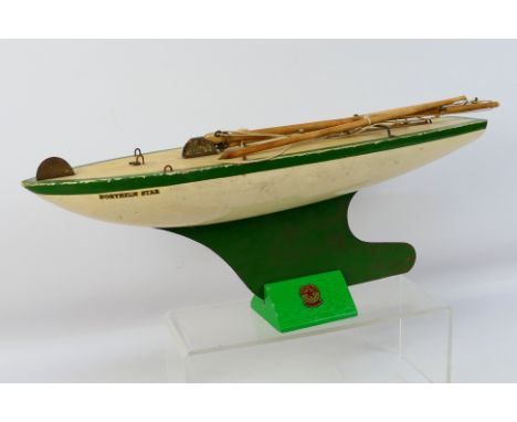 Star Yachts - A vintage wooden Star pond yacht named Northern Star in white with green trim for restoration # SY3. The model 