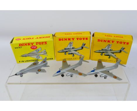 French Dinky - Three boxed Dinky Toys model aircraft. Lot consists of French Dinky Toys 60b Vautour SNCASO (x2) with Dinky To