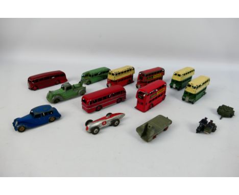 Dinky - Atlas - 14 unboxed diecast vehicles; 13 are vintage, predominantly Dinky and 1 is newer and partially repainted. Item