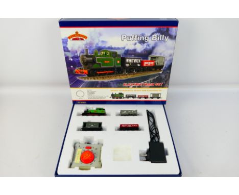 Bachmann - A boxed OO gauge Puffing Billy electric train set # 30-005. The set show signs of use and appears Fair to Good ove