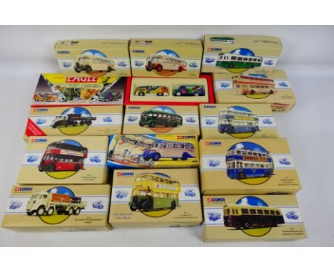 Corgi Classics - A boxed group of 13 Corgi Classics. Lot includes #97810 Weymann Single Deck Bus; ##97196 AEC Regal 'Stanley 