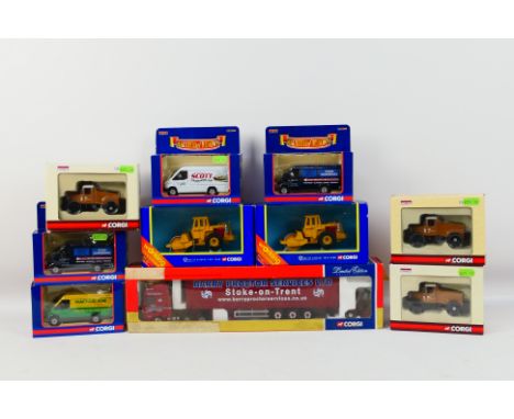 Corgi - A boxed group of ten diecast model vehicles from various Corgi ranges, including CC13404 MAN TGA Curtainside with Mof