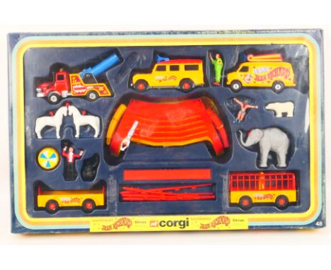Corgi - A boxed Corgi #48 Jean Richard Circus Set. The vehicles and accessories appear to be in Mint condition, and the set a