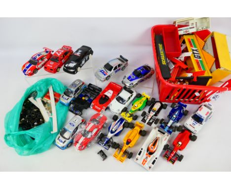 Scalextric - 19 unboxed Scalextric slot cars with a small group of Scalextric trackside accessories plus a quantity of spare 