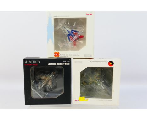 Herpa - Hogan Wings - Three boxed 1:200 scale diecast military aircraft. Lot consists of Hogan Wings #6061 F-16D Israeli Air 