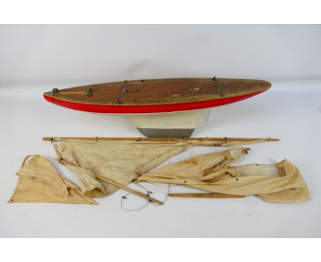 Star Yachts - A vintage wooden Star pond yacht named Planet in white with red trim for restoration # BR3. The model comes wit