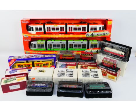 Siku - Atlas - Majorette - A mixed assortment of diecast and plastic trams and busses in varying scales to include 9 Atlas Ed