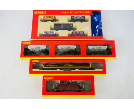 Hornby - A group of boxed OO gauge wagons including Carflat Car Transporter # R6143, 3 x weathered China Clay Hoppers # R6223