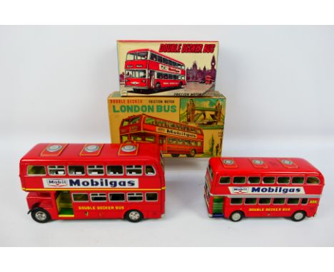 Friction Motors - Tinplate - A Pair of tinplate double Decker Busses to include A-142667 London Bus (25cm long) and A-14256 D