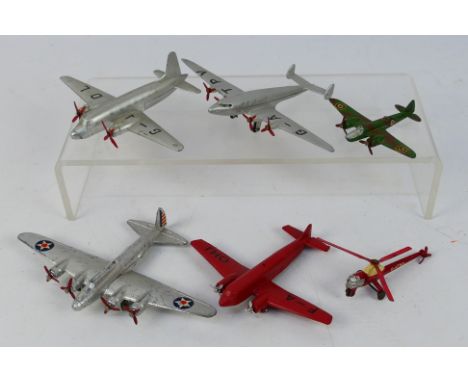 Dinky Toys - Six unboxed Dinky Toys model aircraft. Lot includes French Dinky 64b Bloche 220 in red 'F-AOHJ'; Dinky Toys 62r 