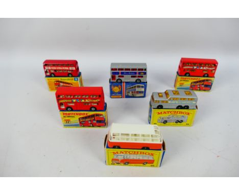 Matchbox - Superfast - Six matchbox series vehicles to include #66 greyhound coach, #68 Mercedes coach, Silver Jubilee Souven
