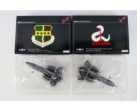 Herpa - Two boxed 1:200 scale diecast SR-71 'Blackbird' military aircraft models from Herpa. Lot consists of #553902 USAF 9th