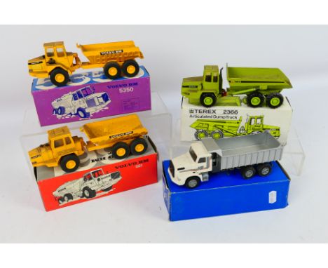 Conrad - 4 x boxed construction vehicles in 1:50 scale, Volvo NL12 Turbo Dumper # 3775, Terex 2366 Articulated Dumper # 2761,