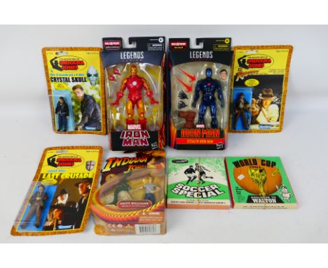 Hasbro - A group of figures including boxed Iron Man and Stealth Iron Man and Indiana Jones figures in home made carded packa
