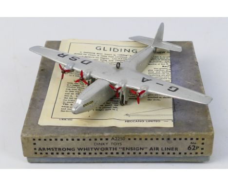 Dinky Toys - A boxed pre-war Dinky Toys #62p Armstrong Whitworth 'Ensign' Air Liner. The model in silver, features four 3-bla